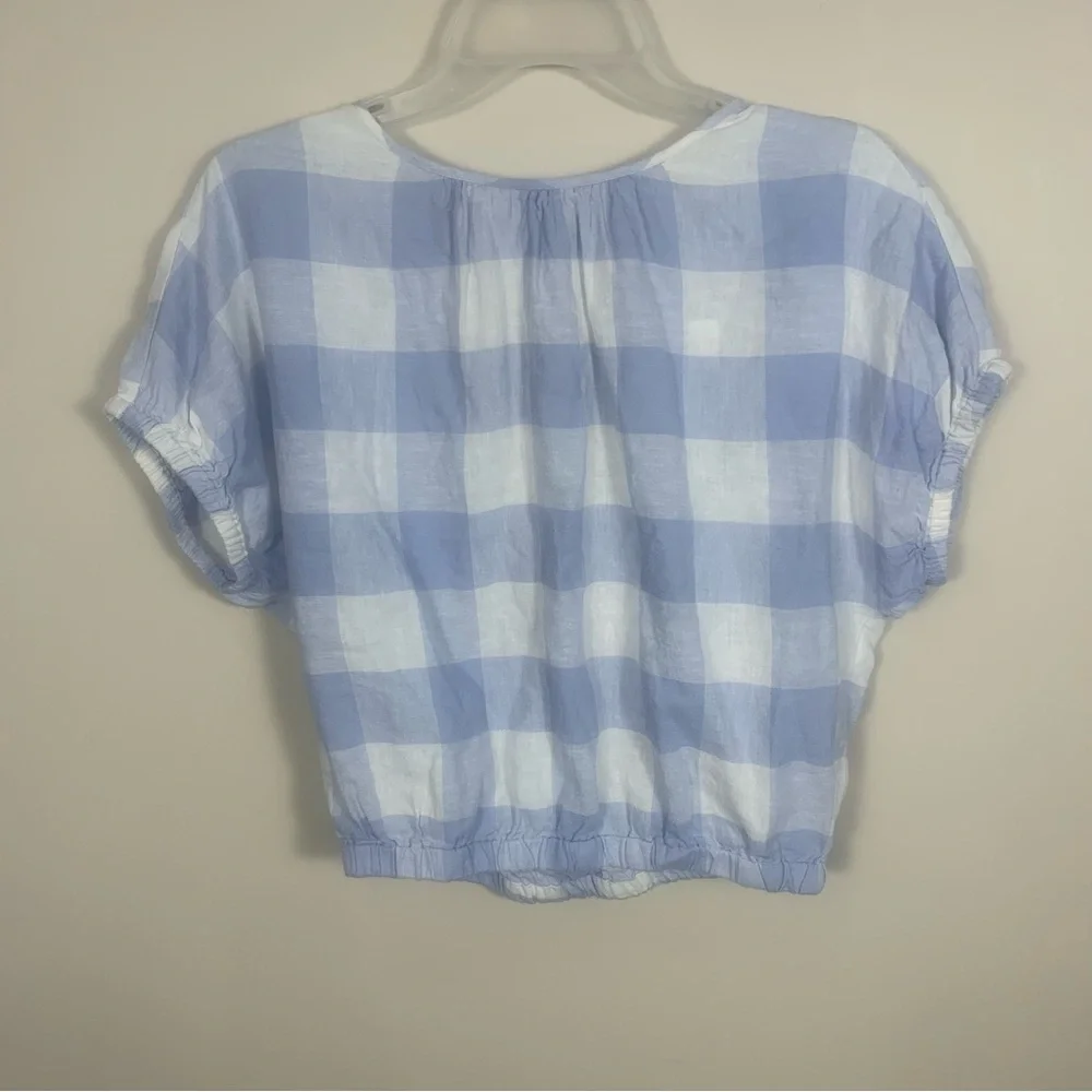 Madewell Linen Blend Split Back Tie Gingham Check Blouse - Picture 11 of 14